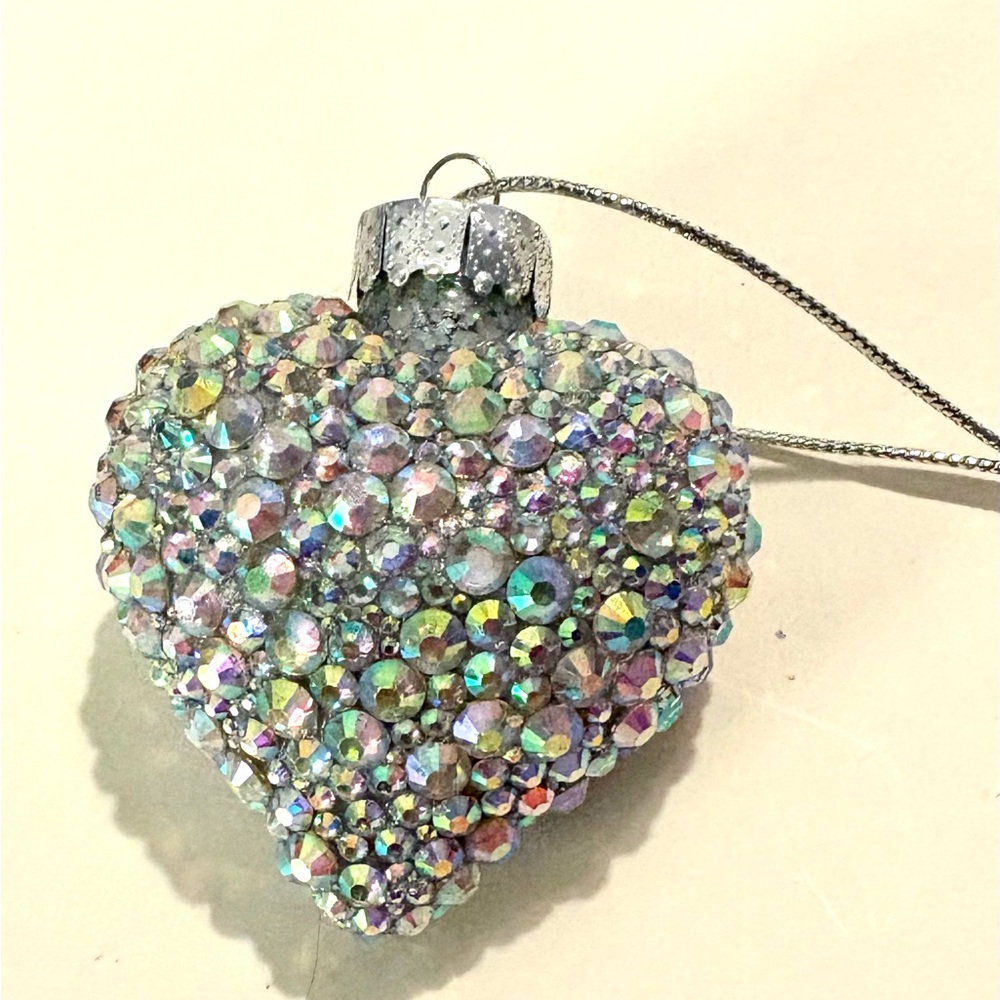 Sparkling Iridescent Heart ornament- Silver Tone